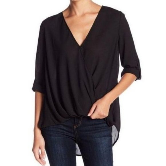Lush NWT Surplice V Neck Blouse Size XS in Black Flowy, Gauzy Oversized - Picture 1 of 12